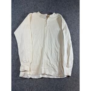 Vintage 90s Duofold Henley Shirt Mens Small White Long Sleeve Workwear Tee